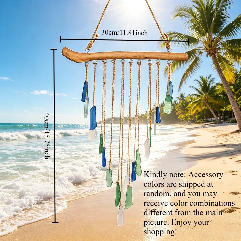 Retro Sea Glass Wind Chime Handcrafted Beach Theme Pendant For Yard Porch Home Decoration Outdoor Garden Ornaments
