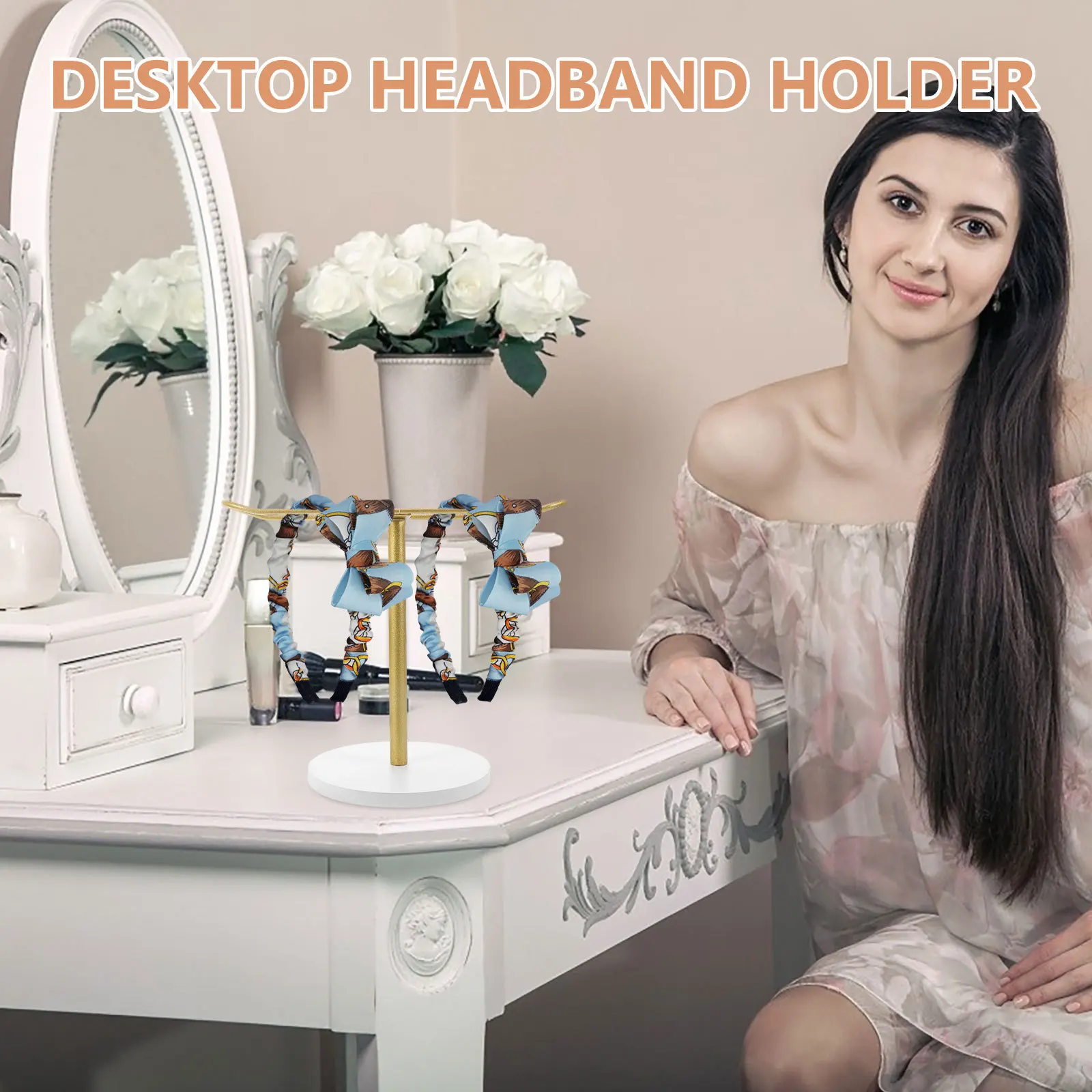 

Wood and Iron Desktop Hair Band Organizer Headband Holder Stylish Jewelry Rack Jewelry Storage Stand for Home Bedroom