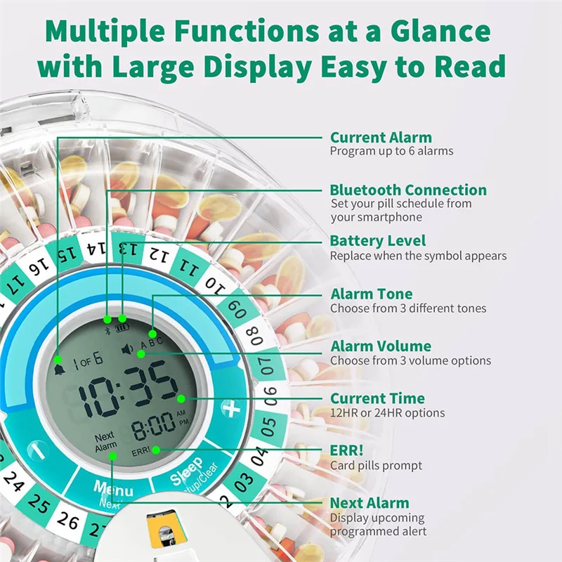 Alarm-Equipped Automatic Pill Dispenser For Elderly, 28-Day Electronic Locked Pill Box With Sound& Light Reminders