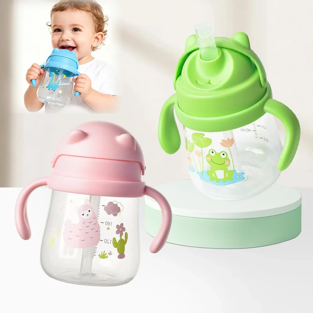 

Портативная детская чашка для воды с широким горлышком и двойной удобной ручкой для крошечных рук, детская соломенная чашка с гравитационным шариком для малышей