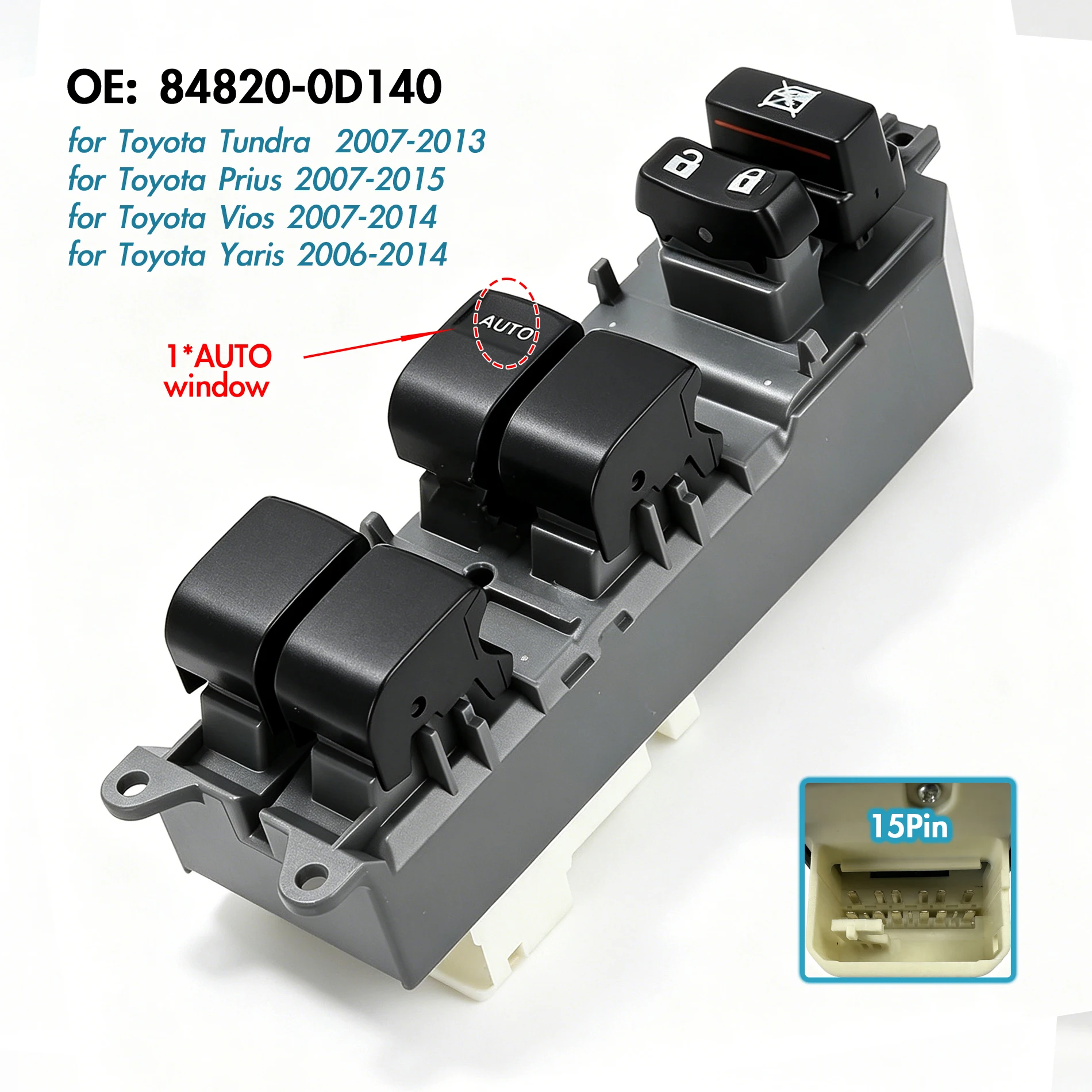84820-0D140 Para Toyota Camry Yaris Prius Tundra 2007-2017, interruptor eléctrico delantero izquierdo para elevalunas, botón de control del elevalunas
