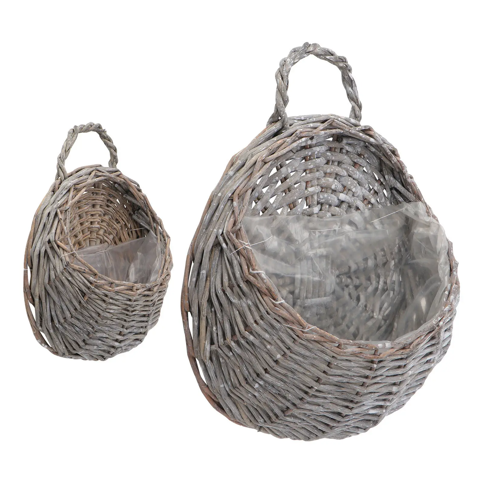 2Pcs Straw Willow Wicker Hanging Basket Rustic Rattan Hanging Wall Basket for Artificial Flowers Home Garden Decor Grey