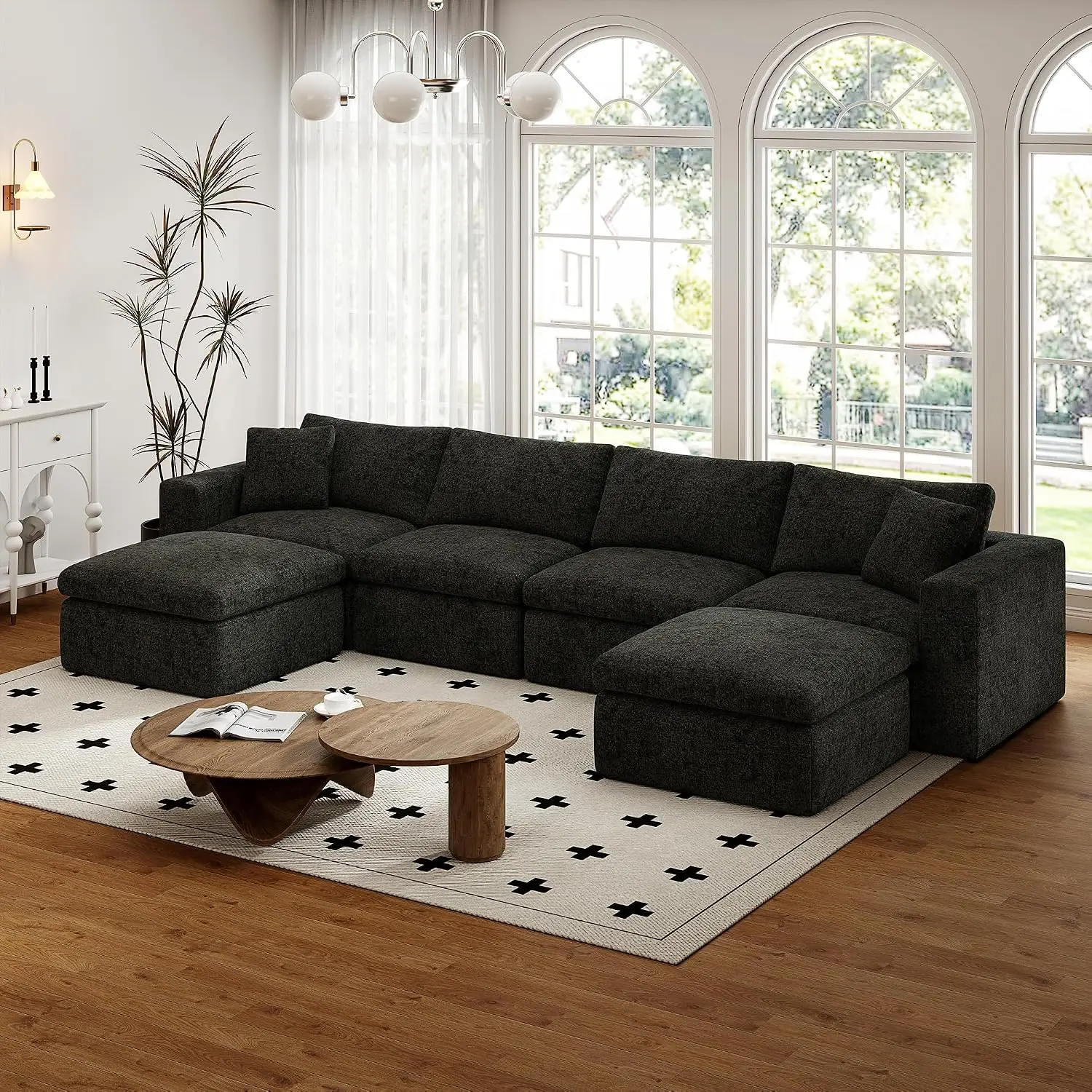 151'' 6 Seater Memory Foam Couch with Ottoman, Modular Sectional Sofa for Living Room, Boneless Couch Sectional, Customized