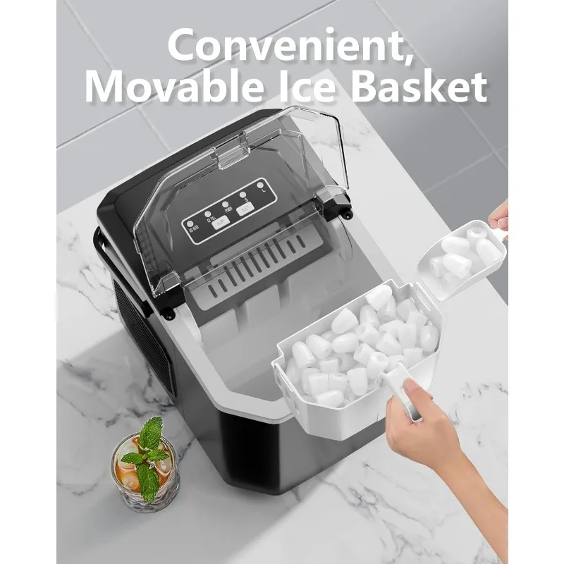 Countertop Ice Maker, Portable Ice Machine with Carry Handle, Self-Cleaning Ice Makers with Basket and Scoop, 9 Cubes in 6 Mins