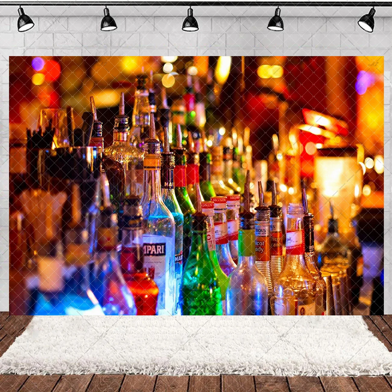 Retro Bar Whiskey Bottle Theme Backdrop Home Bar Background Decoration Lighting And Wine Bottle Hanging Party Gathering Supplies - Detail 1