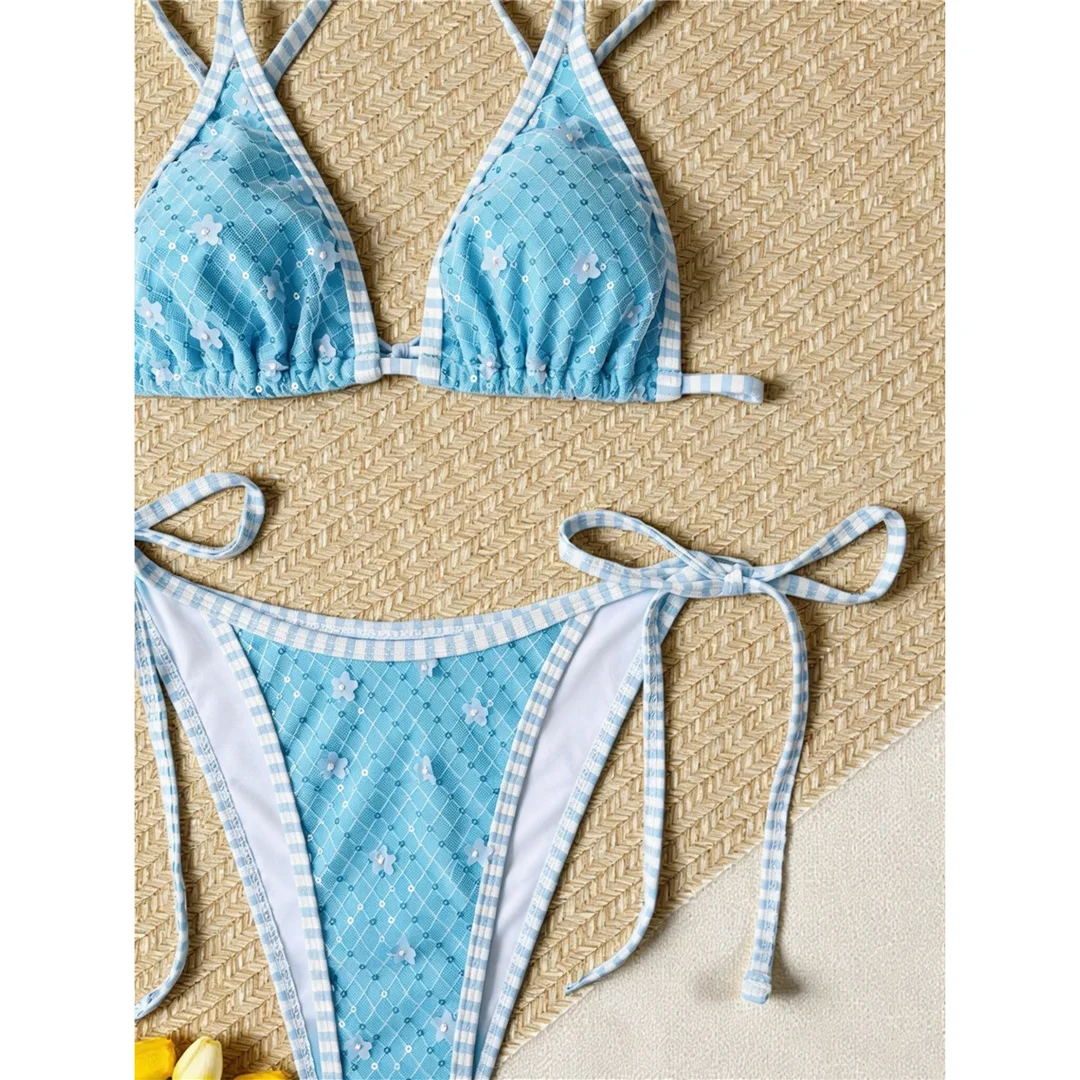 S - XL Bedruckter Bikini mit Trägern, Damen-Badebekleidung, zweiteiliger Bikini-Set, hoher Beinausschnitt, Badeanzug, Badebekleidung, Modell V8487 – Detail 8