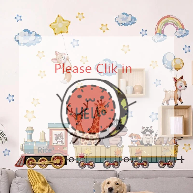 【BA】Cartoon Animal Train Wall Sticker Removable PVC Wall Decoration For Nursery Room Kids Bedroom Home Decor