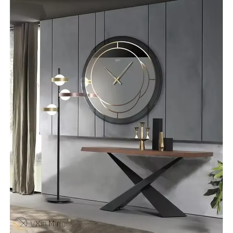Modern Round Wooden Wall Clock Vintage Silver Home Decor Living Room Arabic Style Hanging Timepiece Elegant Interior Design