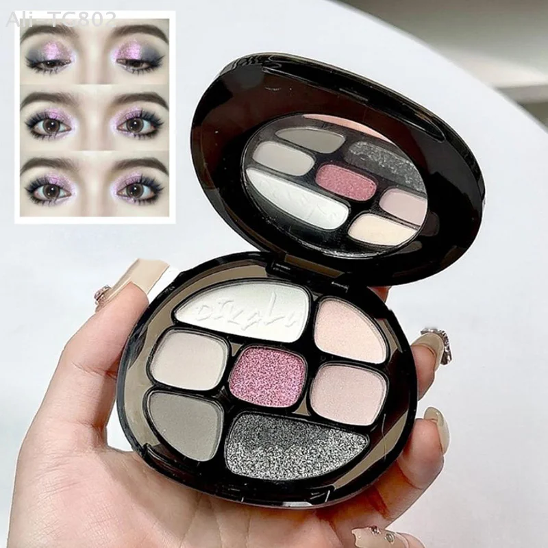 DIKALU Smoke Pink Eyeshadow Palette 8 Colors Matte & Pearlescent Cool Night Black Purple Brown Glitter Eye Shadow Cosmetics
