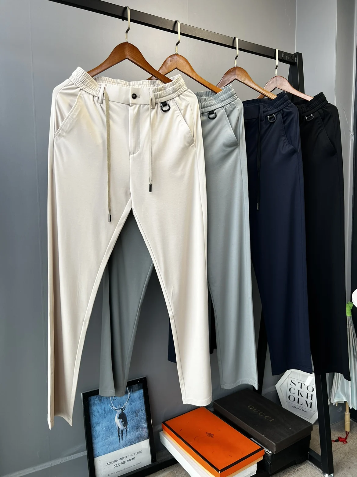 

Высокоэластичные шелковые повседневные брюки для мужчин, весенне-летние, тонкие, прямого кроя, с завязками на талии, модные, в городском стиле