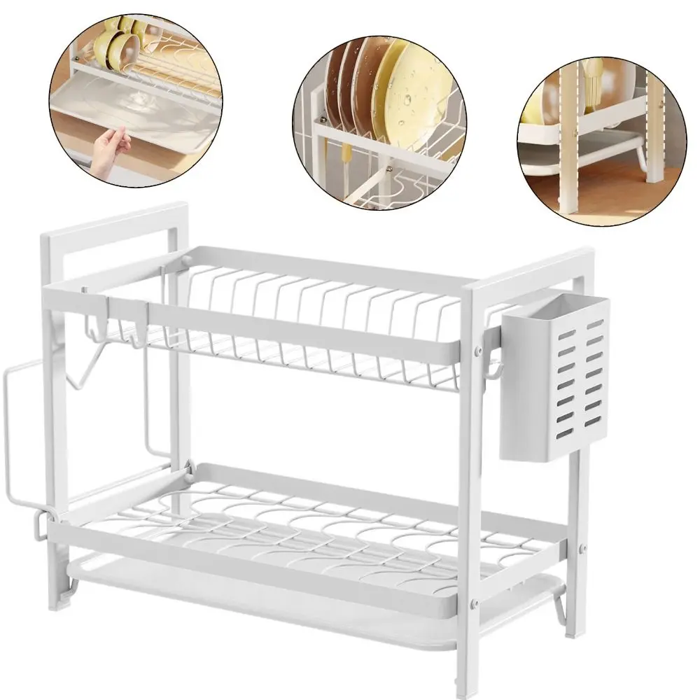 

Новая сушилка для посуды большого размера, компактная прочная 2-уровневая полка для посуды, железная художественная нержавеющая сушилка для посуды для домашнего использования