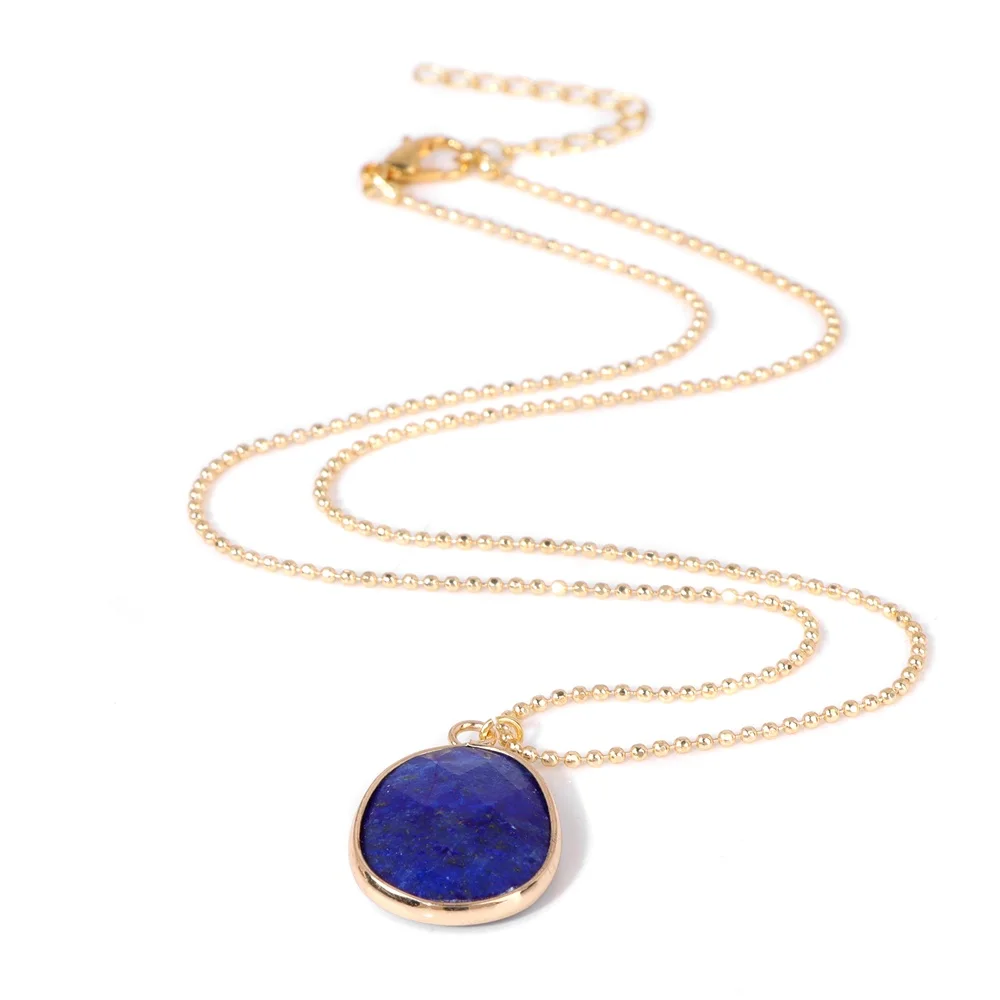 Natural Stone Hexagonal Column Pendant Necklace Lapis Lazuli Stone Charm Necklaces Gold Color Chain Necklace for Women Jewelry