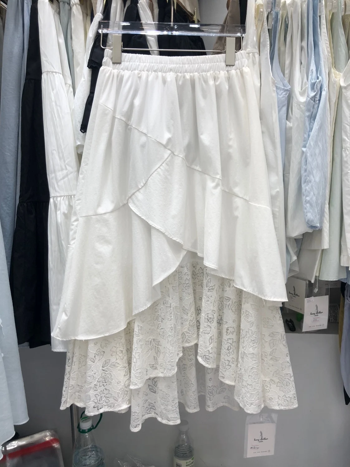 

Элегантная белая асимметричная юбка миди с кружевными вставками и высокой талией, женская модная весенняя юбка А-силуэта из полиэстера