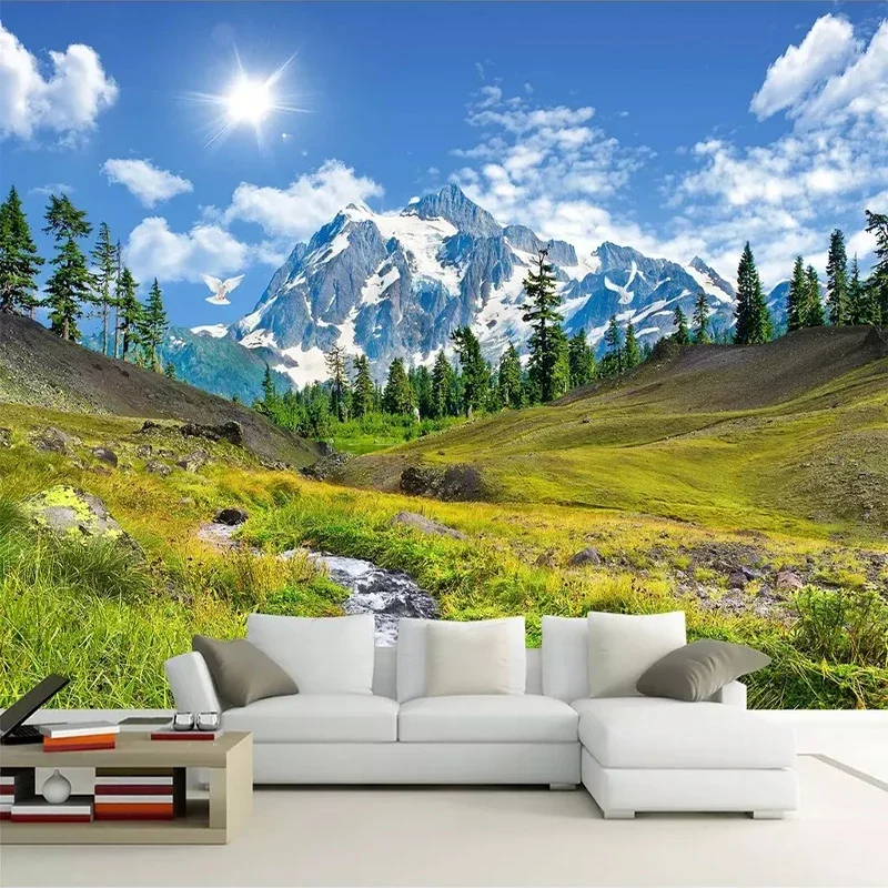 Papel de parede com estampa de neve e montanha, mural personalizado em 3d, paisagens naturais, sala de estar, sofá, quarto, plano de fundo de tv, decoração para casa