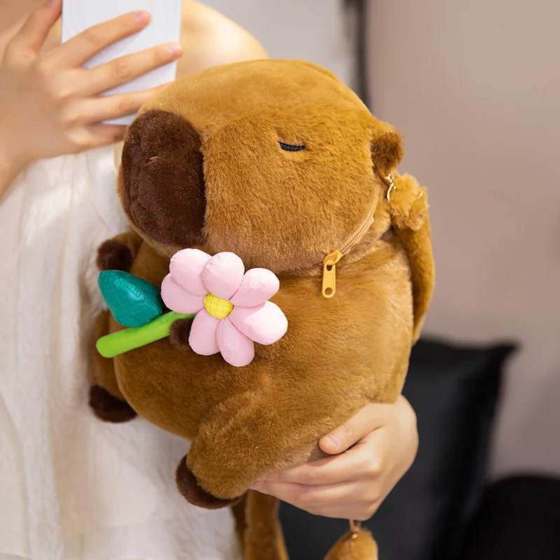 Creative Cartoon Capybara Plush Backpack Funny Capybara Shoulder Bag Student Fur Bag Plush Capybara School Bag for Kids Gifts