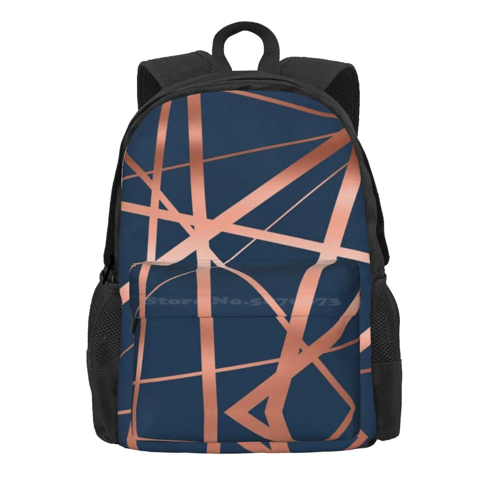 Navy Rose Gold Luxe Hot Sale Schoolbag Backpack Fashion Bags Geometric Lines Navy Blue Minimalist Scandinavian Geometric