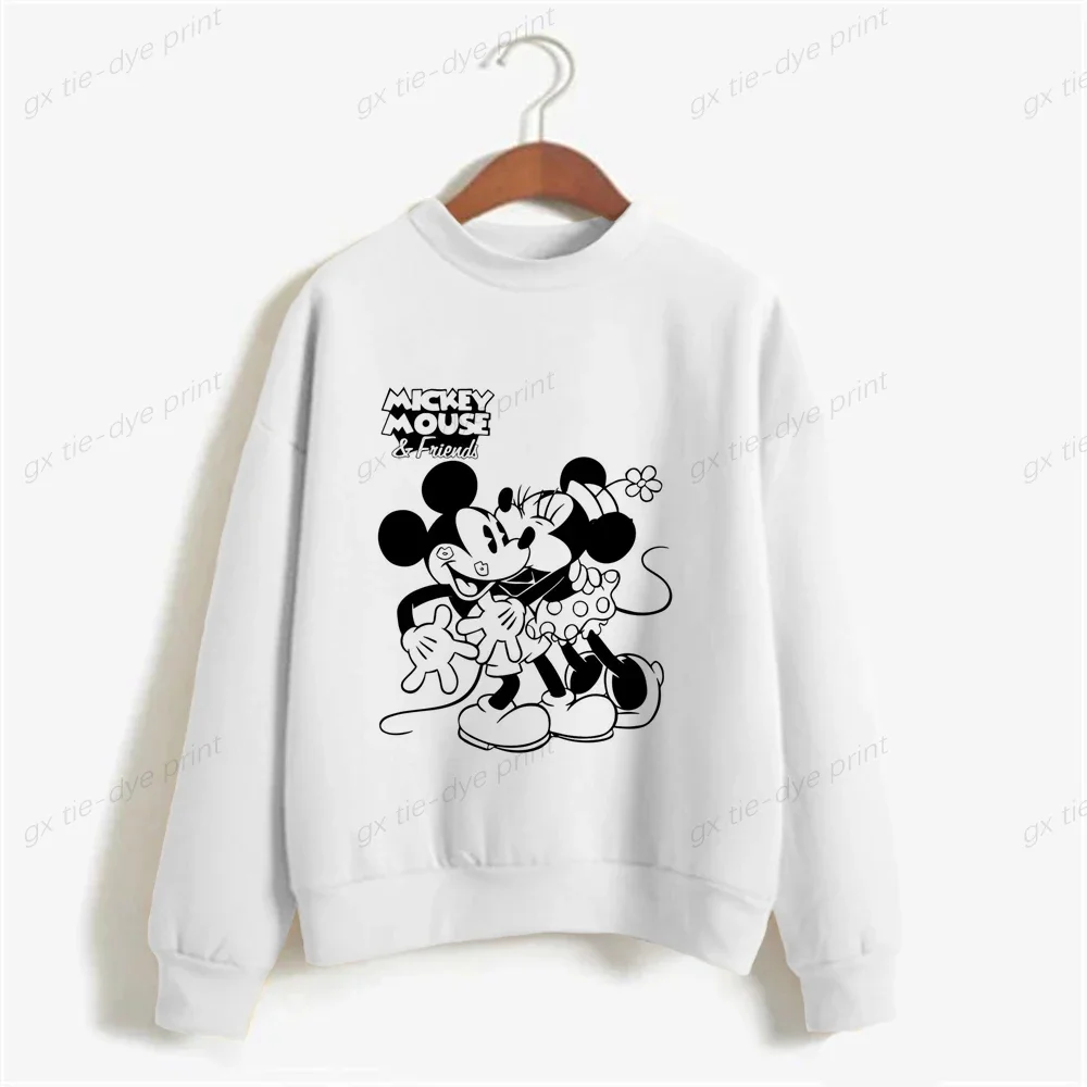 Korea New Women\'s Basic O Neck Sweatshirt Spring Disney Minnie Mouse Print Hoodie 2024 Girls Casual Harajuku Pullover