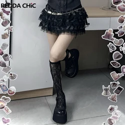 REDDACHiC Lace Trim Layered Women Mini Skirt Gothic Black Elastic Waist Frayed Ruffle Puffy Cake Skirt Kawaii Lolita Clothes