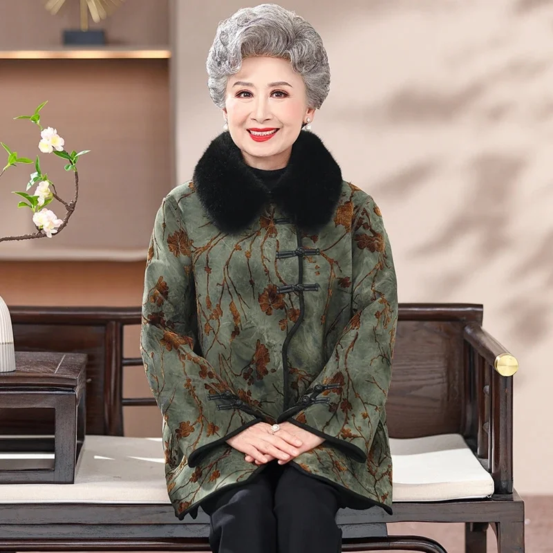 Grandma Winter Faux  Fur Jacket High Quality Thicken Warm Mink Coat Large Size 6XL Elderly Mother Velvet Parkas Fur Overcoat