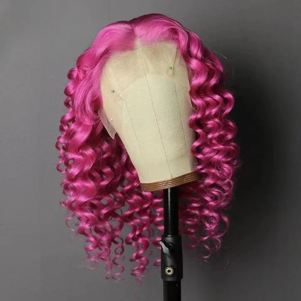 

Rose Pink Curly Wigs Loose Deep Wave Lace Frontal Wig for Women 13X4 HD Synthetic Pre Plucked Glueless Party Daily Use For Women