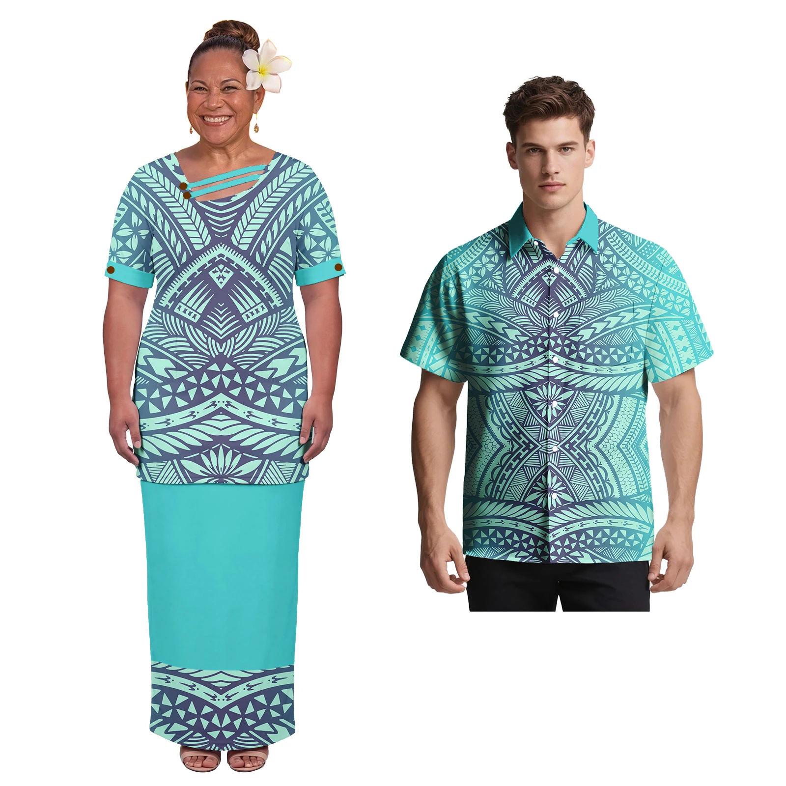 New Arrivals His and Hers Clothes Hawaiian Island Men Shirts Holiday Prom Women Puletasi Samoan Polynesian Chouple Beach Outfits