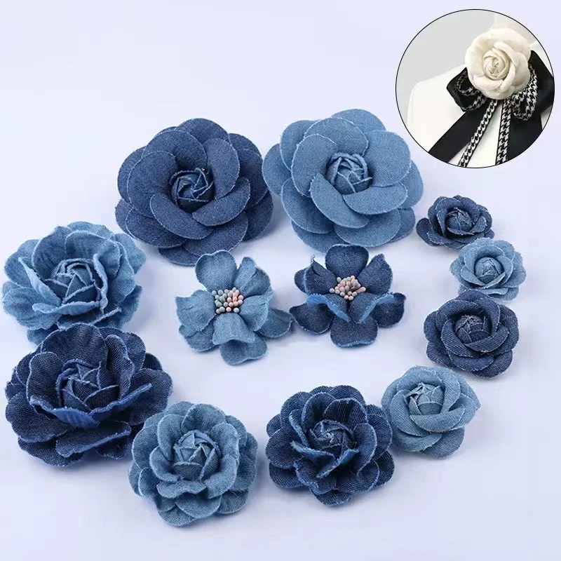 5pc Korea Denim Fabric Flowers Hair Accessories Clothes Hats Dress Decoration Flower DIY Scrapbooking Crafts Supplies