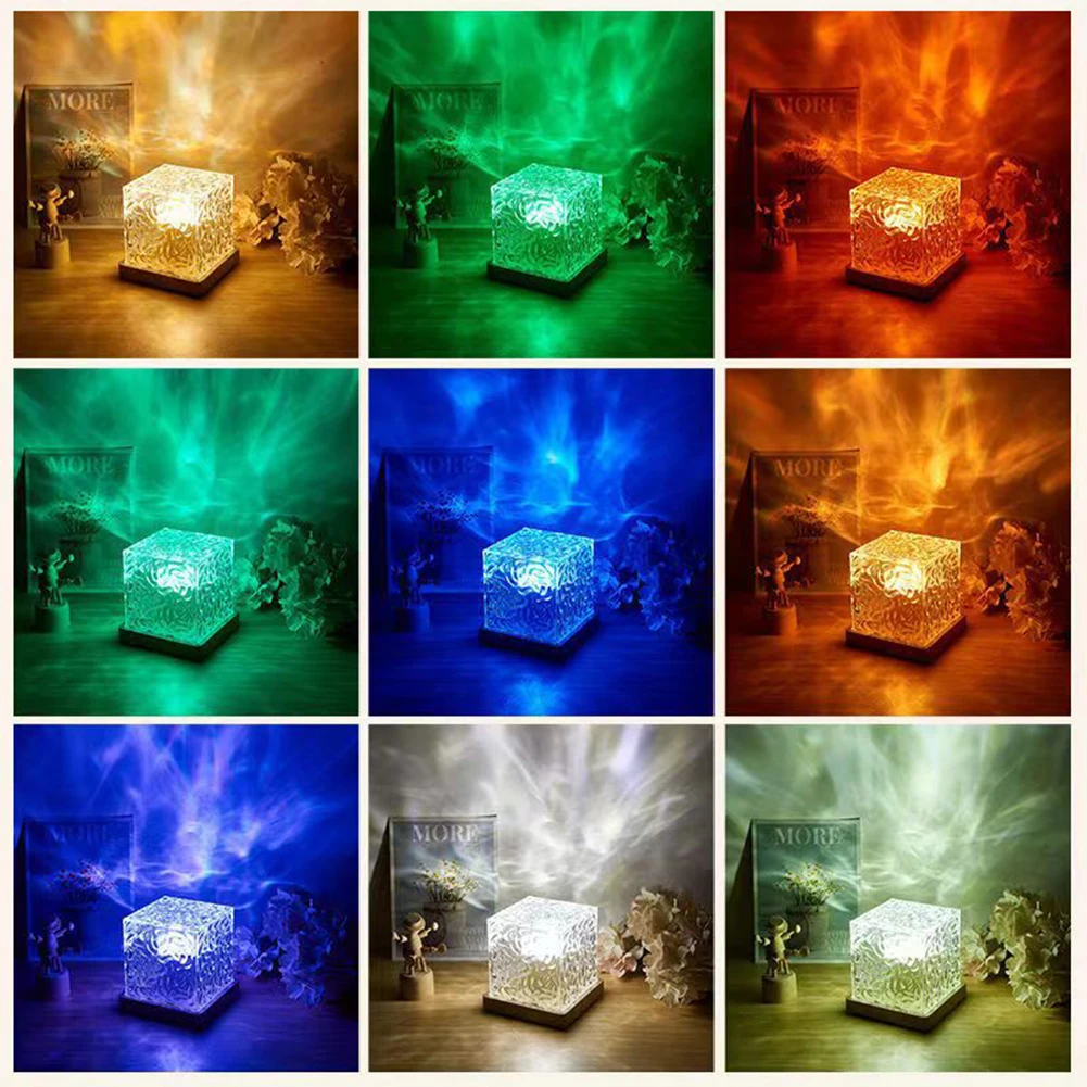 Dynamic Water Ripple Night Light 16 Colors Rotating Water Ripple Small Night Lamp Remote Control for Living Room Study Bedroom