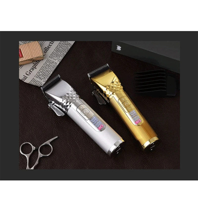 

Men Rechargeable Hair Trimmer Cordless Hairtrimmer Metal Liquid Crystal Digital Display Hairtrimmer Gold