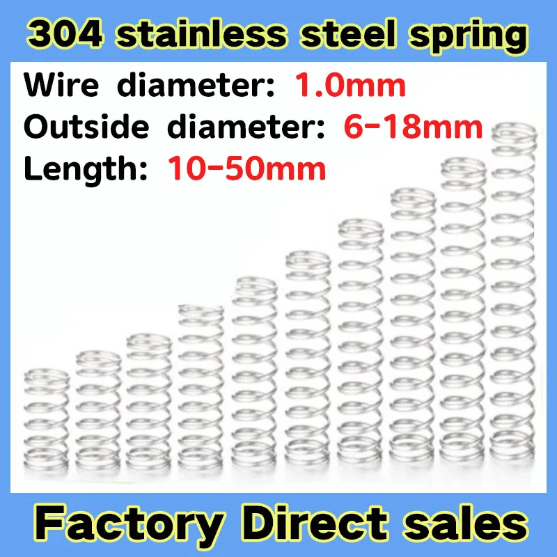 

10pcs/lot wire diameter1.0mm Stainless steel compression spring outer diameter 6-18mm length 10-50mm