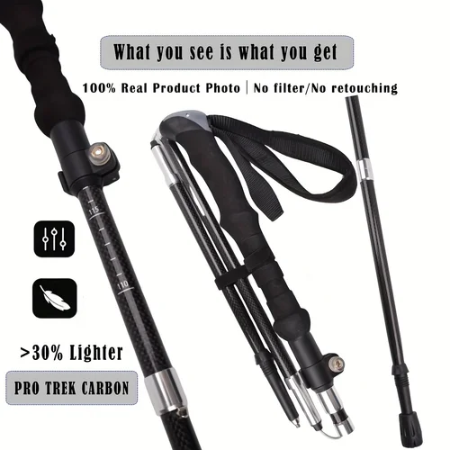 Imagen 2 del producto Bastones de trekking premium 100% fibra de carbono (paquete de 2) - Bastones de senderismo/caminar ligeros ajustables con bloqueo rápido, antigolpes