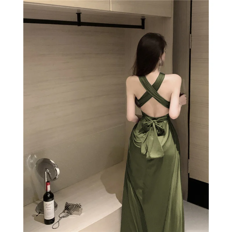Real Shot Elegant Strap Halter Multi-Wear Backless Vacation Dress Long Dress