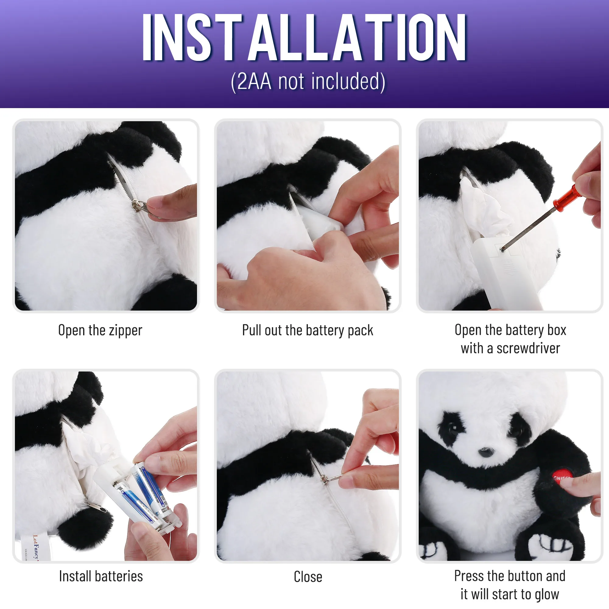 12'' Light Up Panda Stuffed Animals Kawaii Panda Bear Plush w/ LED Light, Christmas Birthday Gift for Kids Boys Girl Hugging Toy
