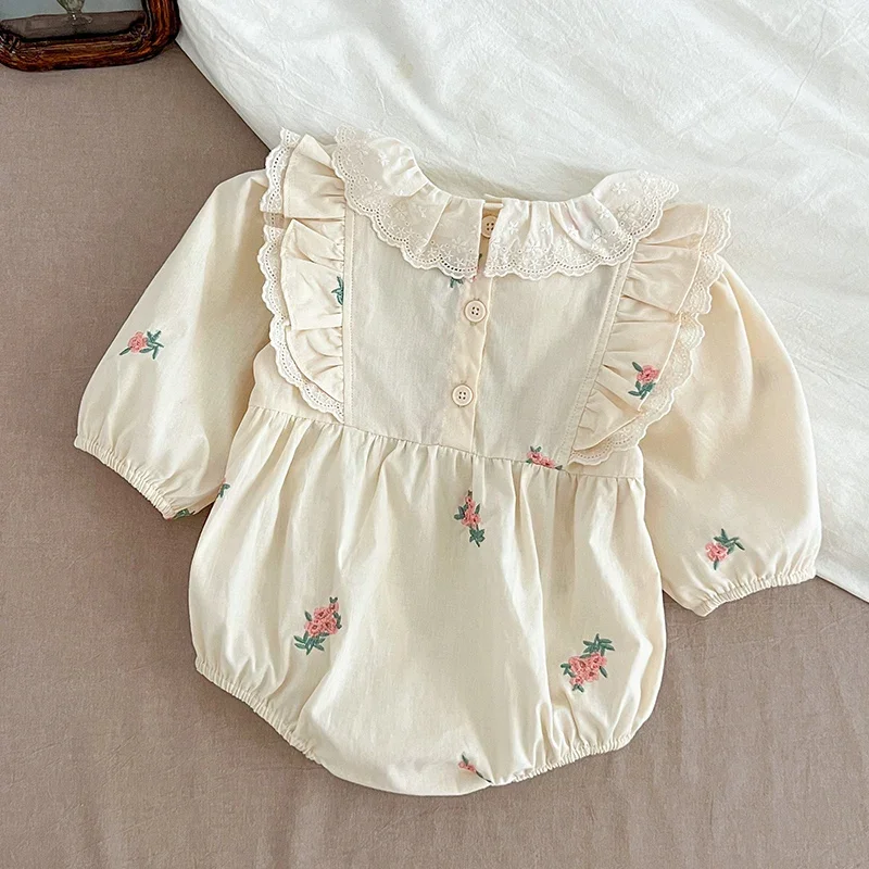 0-2Y Baby Girl Clothes Spring Soft Cotton Newborn Baby Girl Long Sleeves Romper Embroidery Flower Fashion Girls Infant Clothing