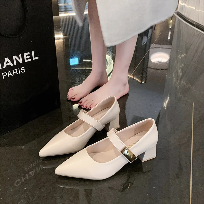 Damskie buty na wysokim obcasie Mary Jane pojedyncze buty szpiczasty nosek sukienka Party sandały na pasku moda letnie nowe czółenka Walking Zapatos
