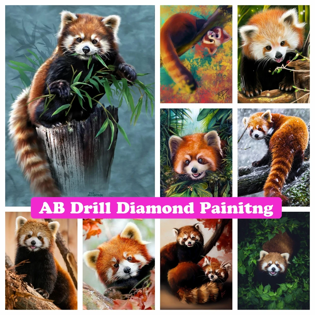 Red Panda 5D DIY AB Drills Diamond Painting Mosaic Embroidery Animal Cross Stitch Picture Rhinestone Handmade Craft Home Decor