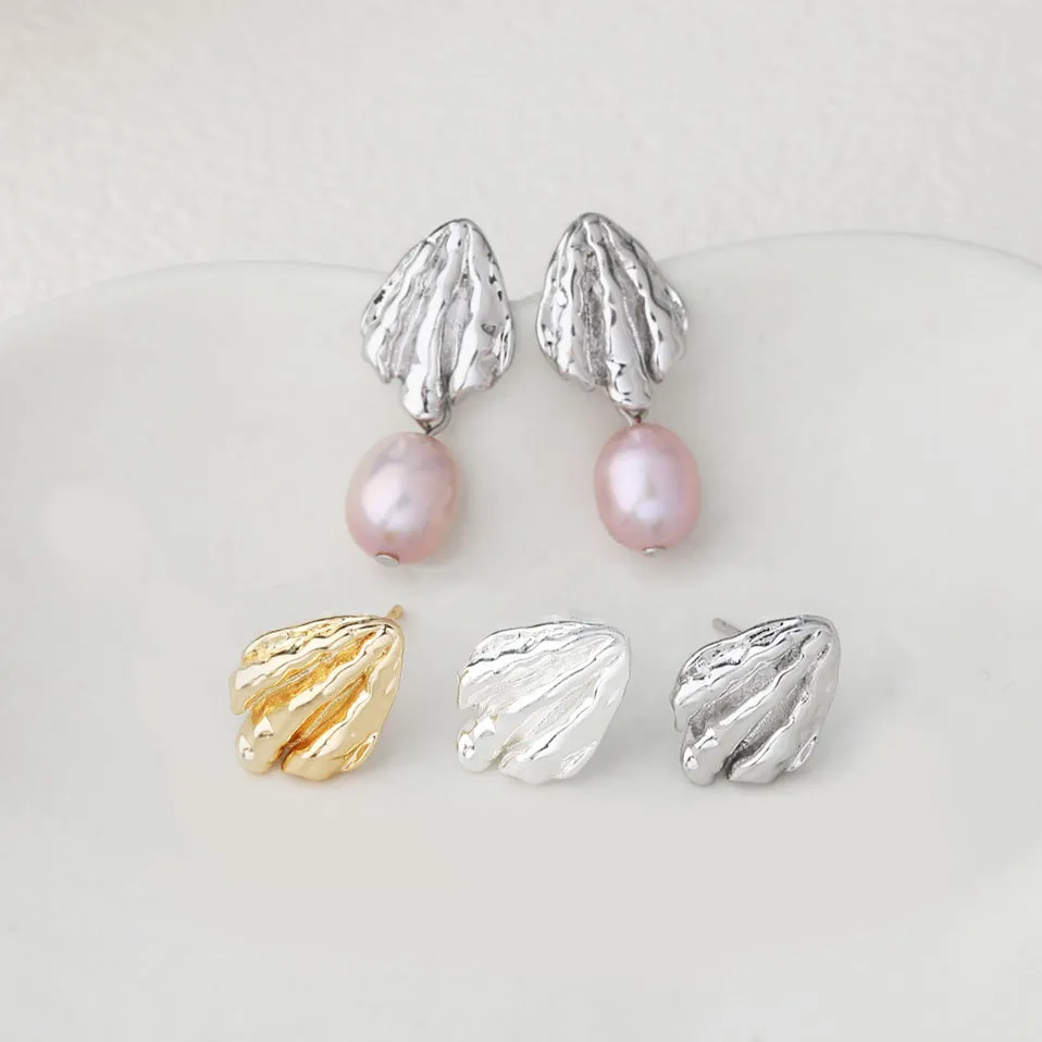 

4PCS Gold Plated Brass Shell Fan Shaped Ear Studs Earrings Jewelry DIY Making Supplies Handmade Material Accessories