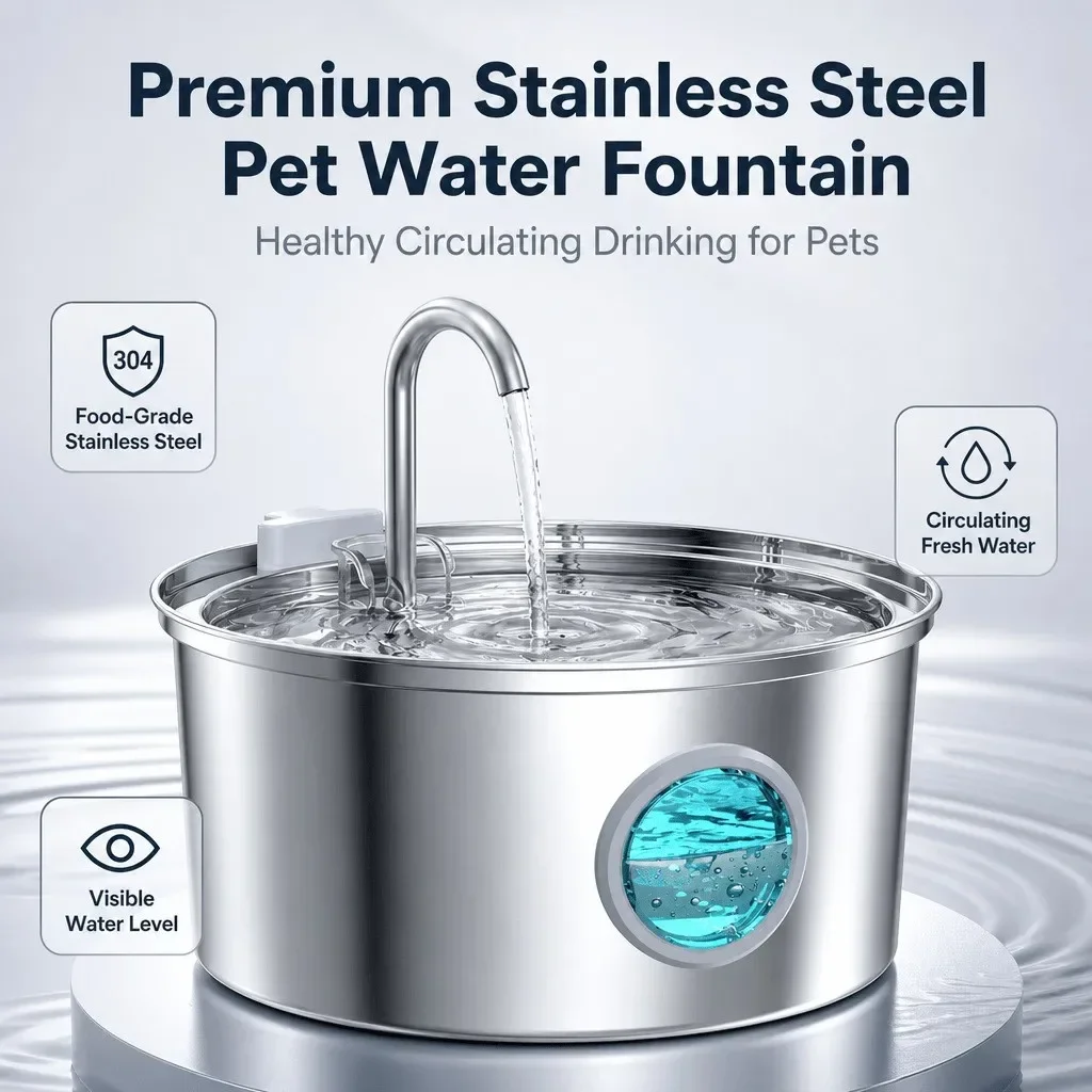 

3..2LCat water Fountain Stainless Steel Drinking FountainUltra Quiet Pump and LED Indicator Dogs with Water Level Window