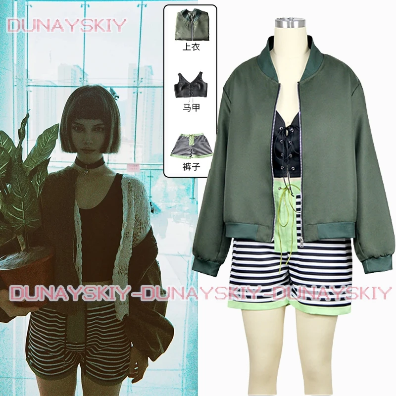 Cosplaymovie leon: o profissional matilda cosplay traje casaco top shorts para roupas adultas halloween carnaval festa terno rol