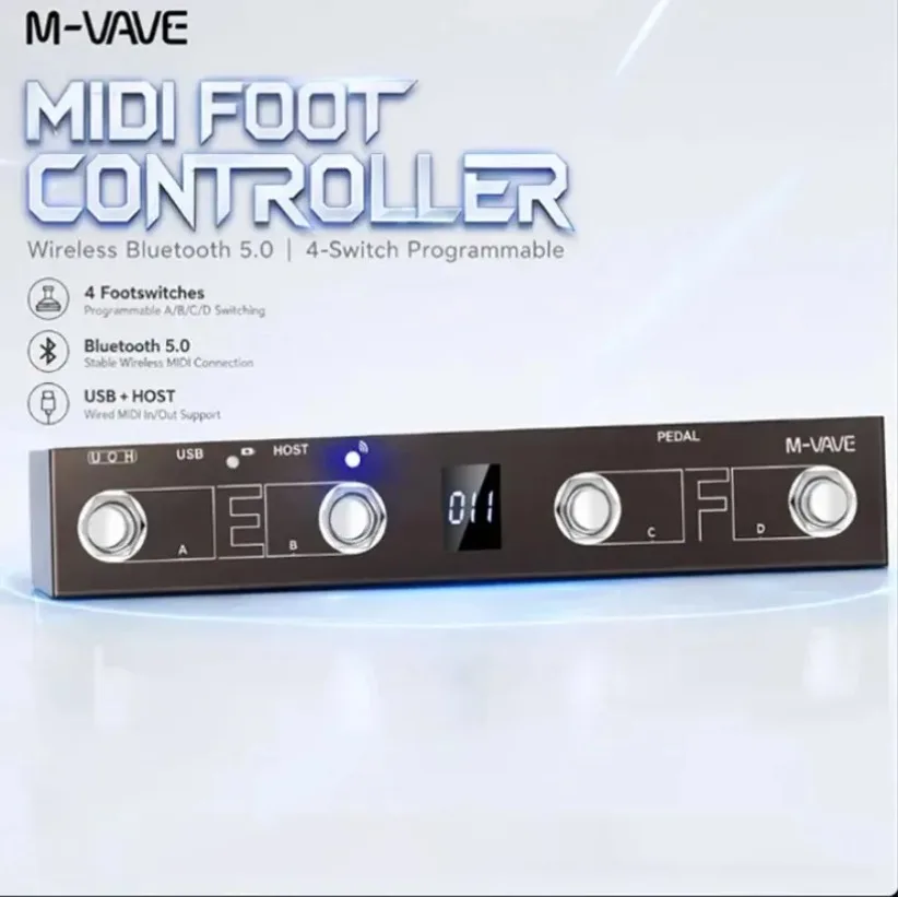 M-VAVE Chocolate Plus MIDI Footswitch Controller 4 Button OLED Host USB Bluetooth Wireless For Guitar Keyboard DAW Sheet Music view 2