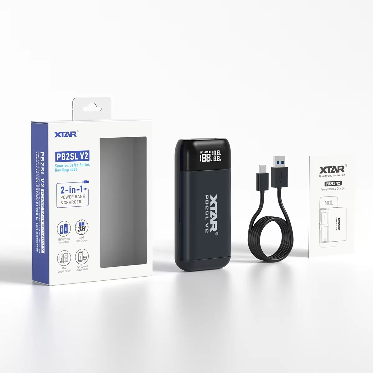 XTAR PB2SL V2 batterijlader 18650 Powerbank Snel opladen Oplaadbare Li-ion batterijen Power Bank 21700 20700 oplader Nieuw