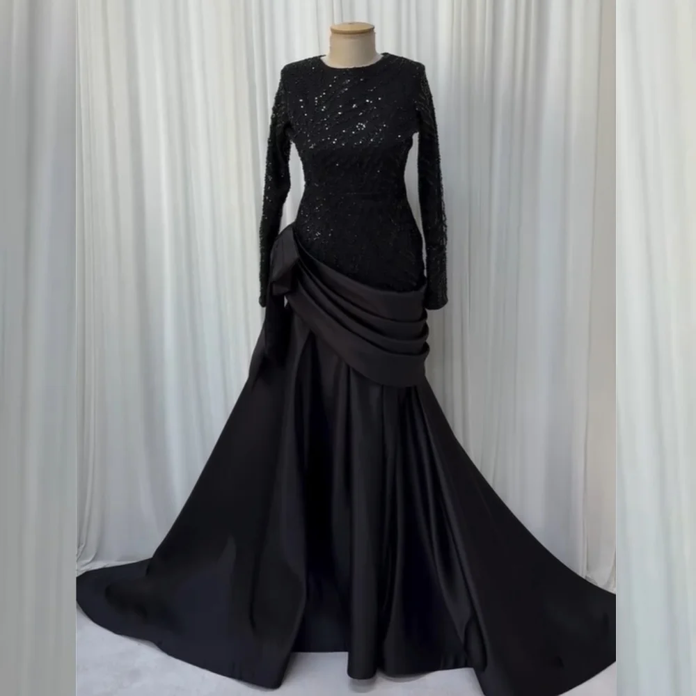 

Customized Simple Charmeuse Sequined Mermaid Jewel Long Dresses Bespoke Occasion Exquisite Sizes Available