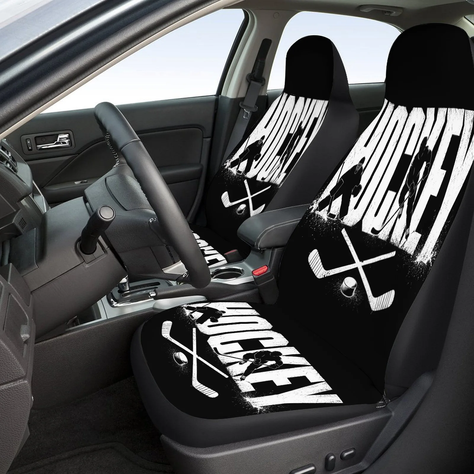 Hockey Silhouettes Pattern Car Seat Cover Set For Most Cars Trucks, Fashionable Breathable Car Seat Protector Covers Full Set, U