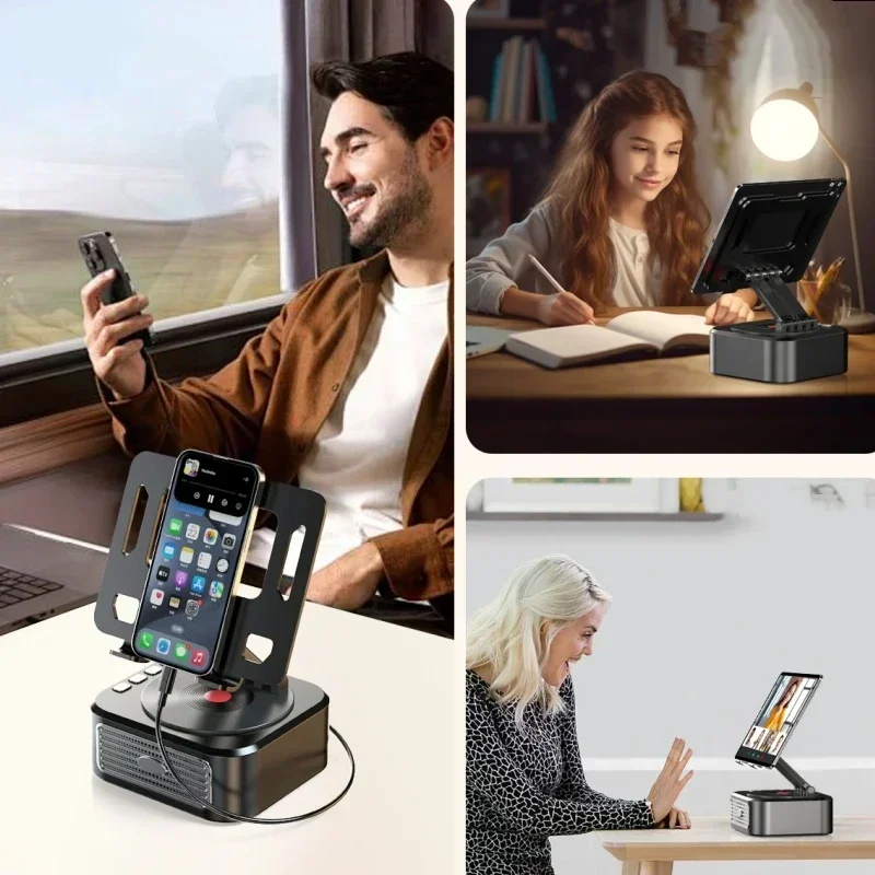 Foldable Desk Tablet Stand Holder Table Smartphone Mount with Wireless Bluetooth Speaker Stereo USB Sound Box