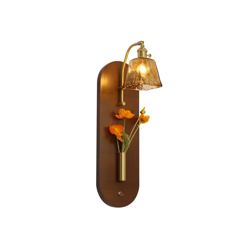 Medieval wall lamp bedside high-end retro wabi wind lamp solid wood bedroom corridor living room background wall lamp