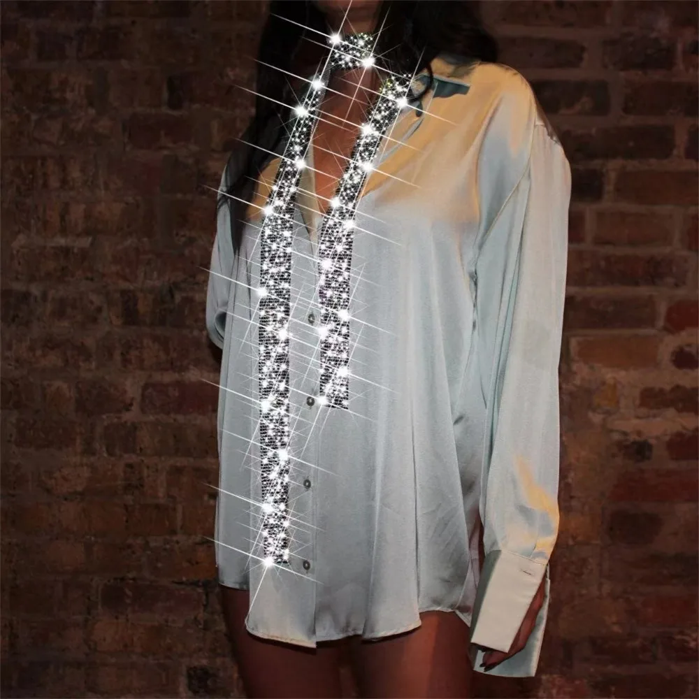 Kalung Choker Rantai Panjang Tipis Seksi dengan Liontin Berkilauan, Syal Payet Estetika Fashion, Paduan Aluminium Punk, Glittering Bling untuk Wanita