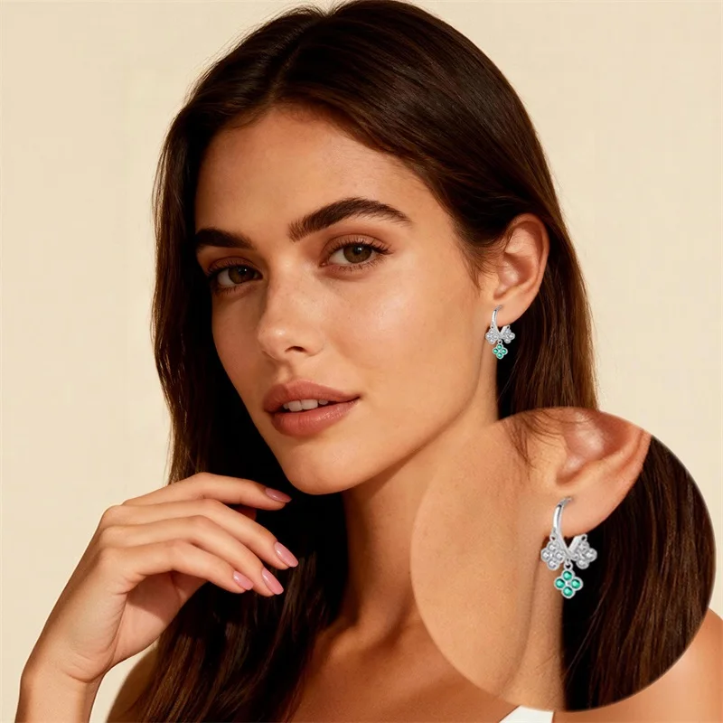 New 925 Sterling Silver Sparkling Zircon Four-Leaf clover Women Earrings Brilliant Wedding Engagement Star Earrings Jewelry Gift image 21