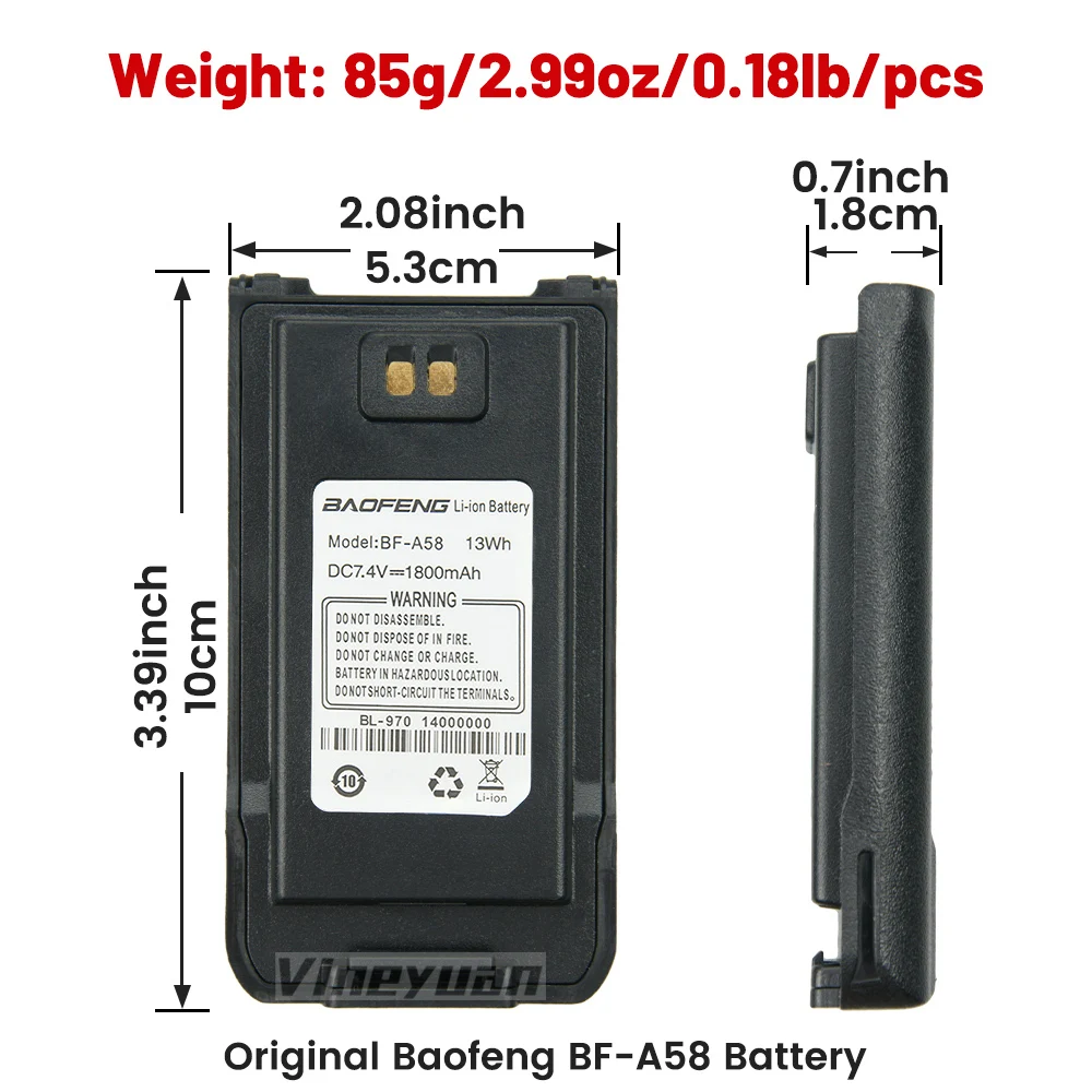 BAOFENG Original BL-8 7.4V 1800mAh LI-ION Battery  BL-970 Battery for Baofeng A58 Two Way Radio High Quality