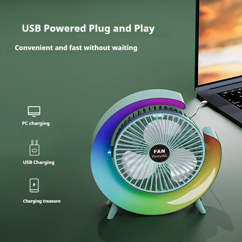 Portable Fan USB Rechargeable Fan LED 7 Colors Electric fan 180°Adjustable Camping fans 3 Speeds mini Table for xiaomi