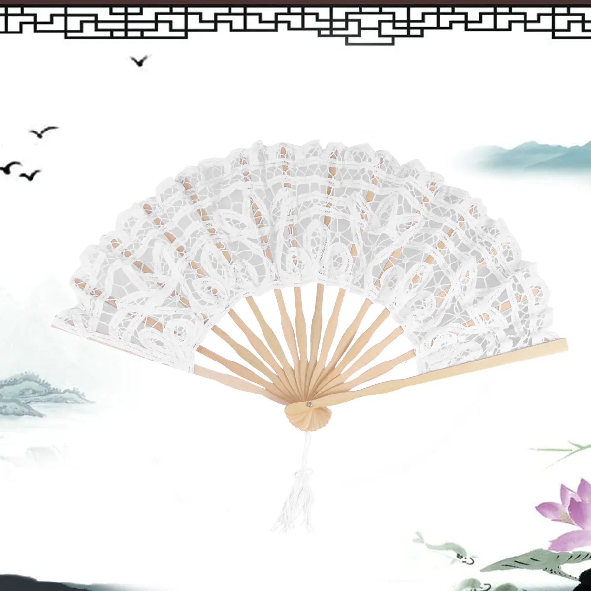 

Exquisite Cotton Lace Folding Fan Compact Elegant Accessory for Women Ladies Stage Use Lace Fan Hand Fans for Women