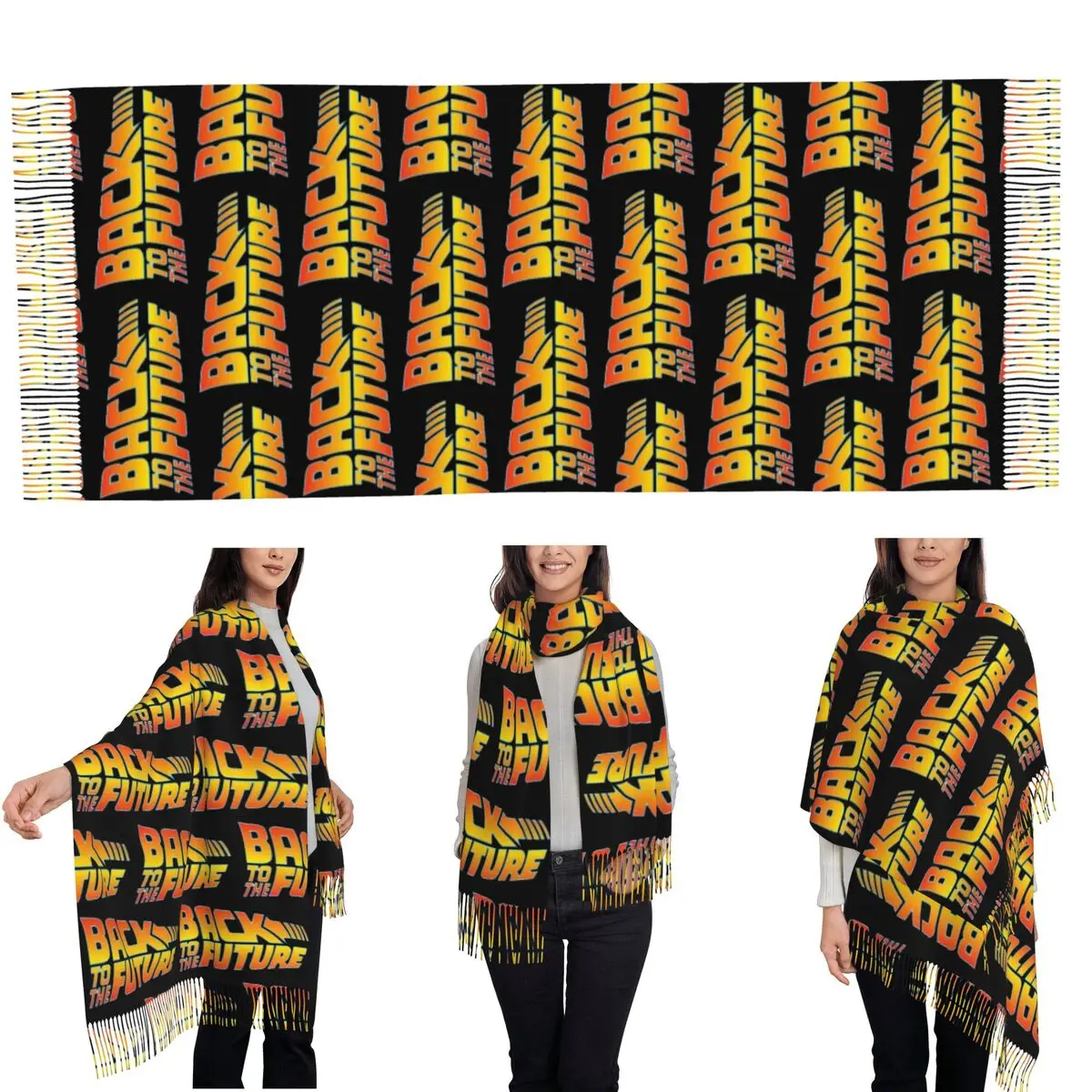 Back To The Future Movie Logo Scarf Tassel Scarves for Women Soft Warm Shawls and Wraps Large Fall Winter Shawl Wrap